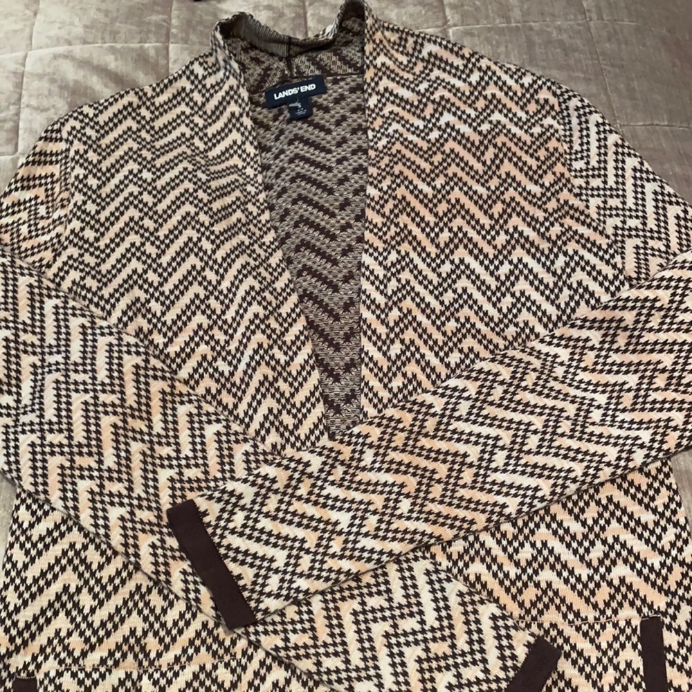 LAND’S END 100% Soft Cotton Open Midi Cardigan With Pockets - Picture 5 of 12